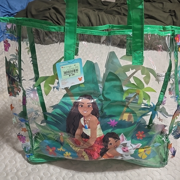 Handbags - Moana Clear Tote Bag with Green Handles